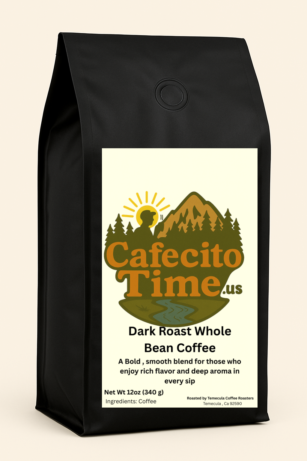 Cafecito Time dark roast whole bean coffee 12oz bag