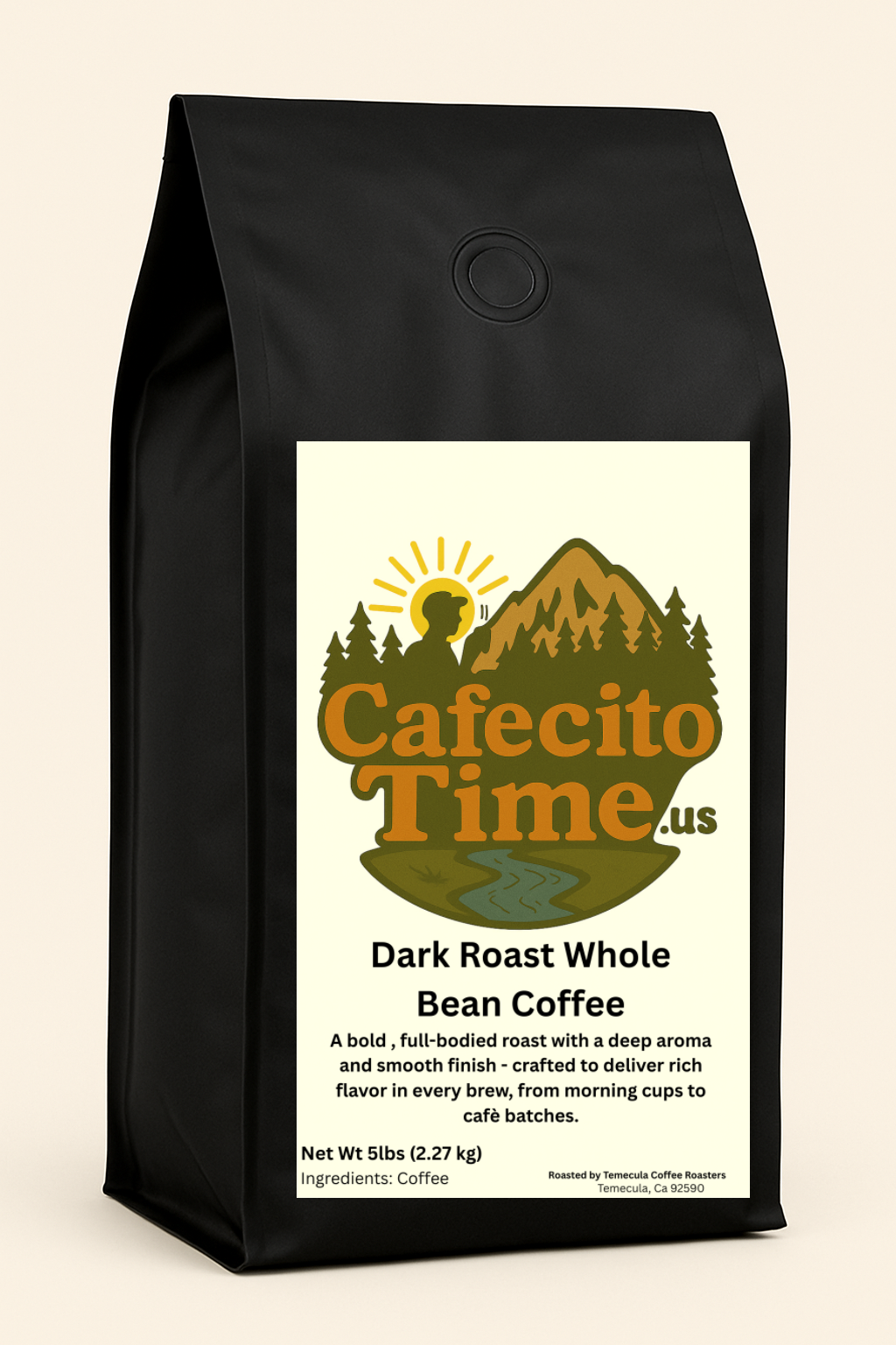 Cafecito Time dark roast whole bean coffee 5lb bulk bag