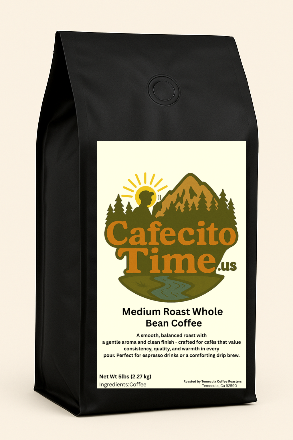 Cafecito Time medium roast whole bean coffee 5lb bulk bag