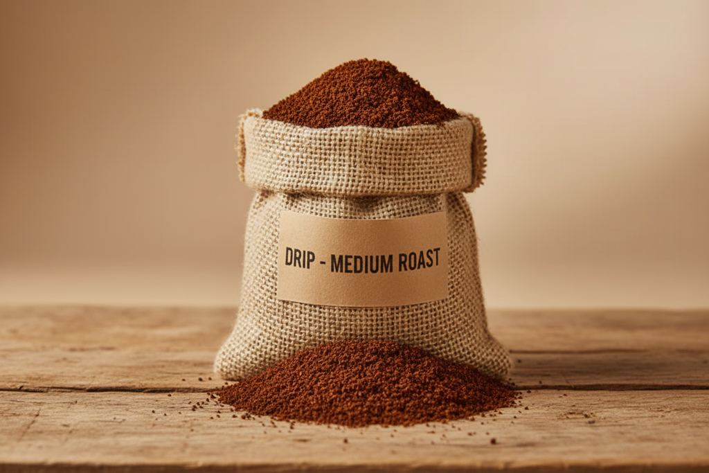 Drip Ground Coffee Burlap Sack