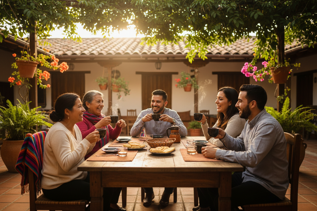 Latin American people drinking coffee